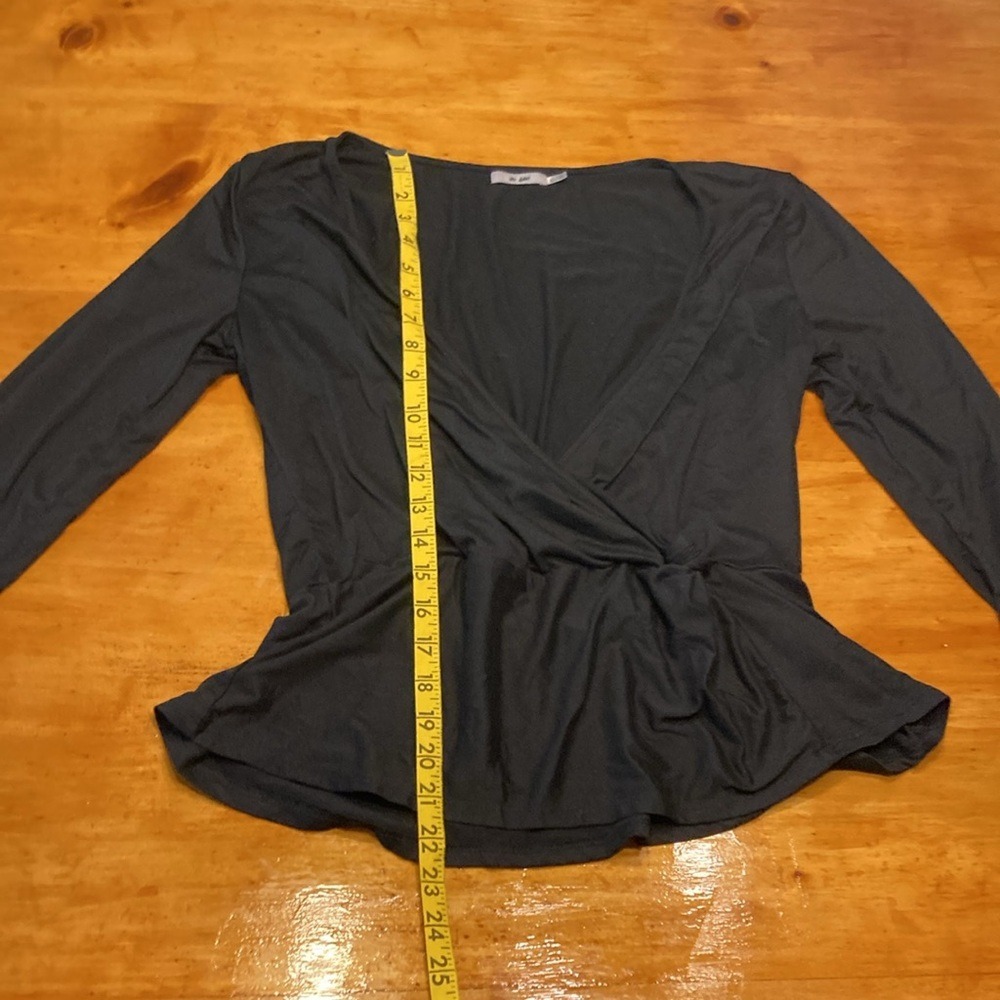 Mon Ami Y2K Balletcore Black Long Sleeve Wrap Peplum Top Blouse Fairy Grunge L/G - Picture 5 of 7